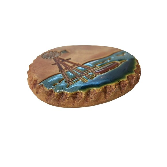 Nan Groves Pottery Bread Warmer Art Disk Round Windmill Wall Hanging Terracotta - Picture 9 of 11